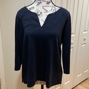 L.L. Bean Black V-Neck Three-Quarter Sleeve 100% Supima Cotton Top